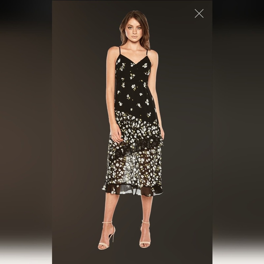 Bardot Ditzy Floral midi dress, black, size large/10, like new!